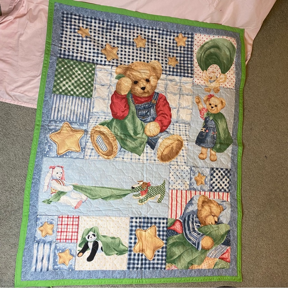 Hand Quilted Bedtime Teddybear Baby Quilt